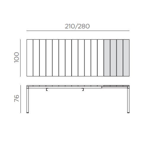 Nardi Rio outdoor extending dining table 210-280cm dimension