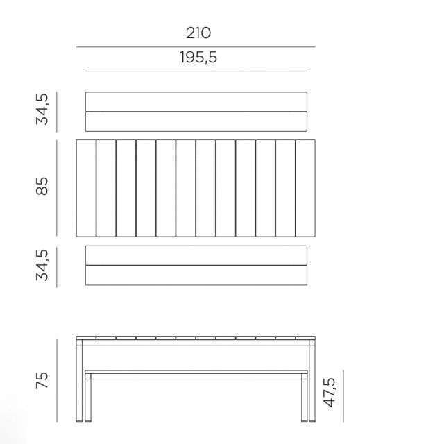 Nardi Rio alu dining set dimensions